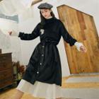 Color-block High-waist Lace-up Skirt