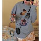 Long-sleeve Round-neck Cake Print Top