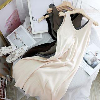 V-neck Plain Sleeveless A-line Dress