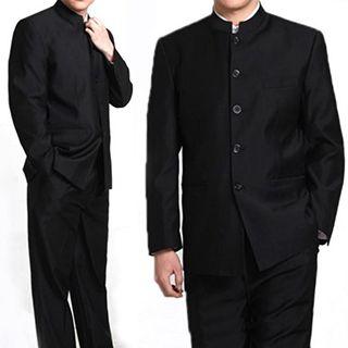 Set: Mandarin Collar Buttoned Jacket + Dress Pants