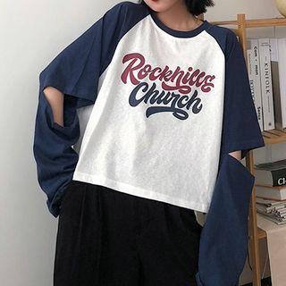 Letter Print Cut Out Long-sleeve T-shirt