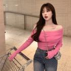 Off-shoulder Sweater Pink - One Size