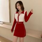 Set: Long-sleeve Raglan Polo-shirt + Pencil Skirt