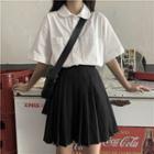 Elbow-sleeve Shirt / A-line Pleated Mini Skirt