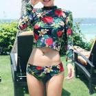 Floral Print Long-sleeve Swimsuit
