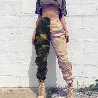 Camo Print Paneled Harem Pants