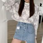 Dye Print Cropped Sweatshirt / Asymmetrical Denim Mini A-line Skirt