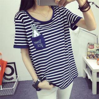Bunny Print Stripe Short Sleeve T-shirt