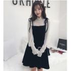 Set: Long-sleeve Blouse + Strappy A-line Dress