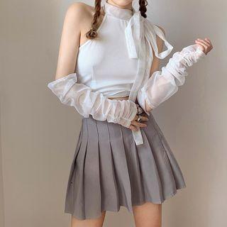 Set: Plain Sleeveless Top + Gloves
