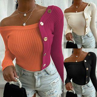Off Shoulder Sweater With Button Detail