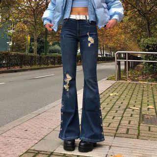Low Waist Button-up Boot Cut Jeans