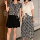 Floral Print Short Sleeve T-shirt / Drawstring Short Sleeve T-shirt / Mini Skirt / Floral Print Midi Skirt