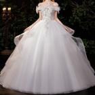 Off-shoulder Rhinestone A-line Wedding Gown