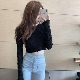 Long-sleeve Crinkle Cropped Top