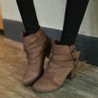 Block-heel Ankle Strap Short Boots