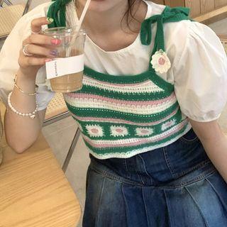 Puff Sleeve Blouse / Knit Camisole Top