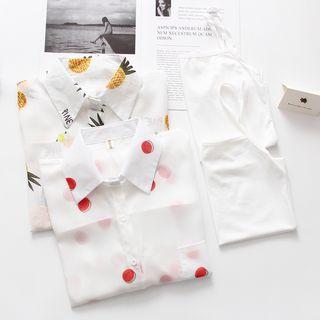 Set: Printed Sheer Chiffon Shirt + Camisole Top