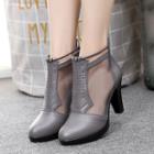 Genuine-leather Chunky-heel Cutout Panel Ankle Boots