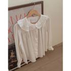 Puff-sleeve Ruffled Blouse Off-white - One Size