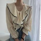 Long-sleeve Contrast Trim Ruffled Collared Blouse
