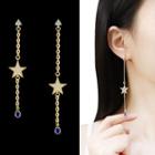 Non-matching Rhinestone Star Dangle Earring 1 Pair - Sterling Silver Needle - Drop Earring - One Size