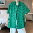 Elbow-sleeve Cross Print Shirt