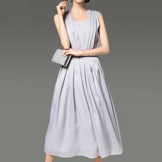 Sleeveless A-line Midi Cocktail Dress