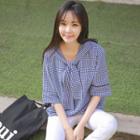 Tie-neck Gingham Check Blouse