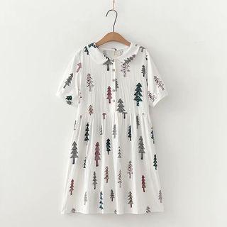 Collared Tree Print Short-sleeve Dress