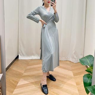Monotone Maxi Surplice-wrap Dress Gray - 1