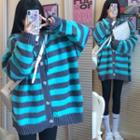 Striped Hooded Cardigan Blue - One Size