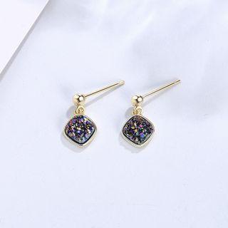 Rhinestone Sterling Silver Dangle Earring 1 Pair - Black Rhinestone - Silver - One Size