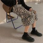 Long-sleeve T-shirt / Zebra Print Midi Skirt