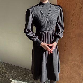 Wrapped Knit-panel Midi Dress Black - One Size