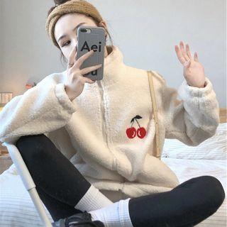 Cherry Print Faux Shearling Jacket As Figure - One Size
