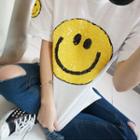 Smile-sequined Round-neck T-shirt