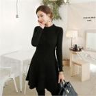 Crew-neck Ribbed Knit Flare Dress