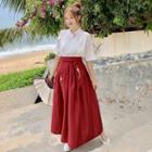 Elbow-sleeve Hanfu Top / A-line Midi Skirt