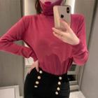Turtleneck Long-sleeve Knit Top Light Red - One Size