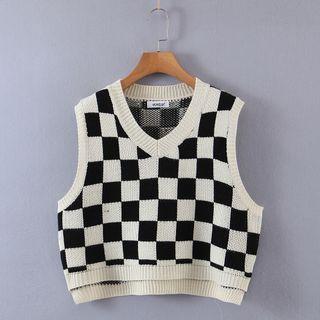 Checkered Sweater Vest Check - Black & White - One Size
