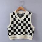 Checkered Sweater Vest Check - Black & White - One Size