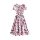 Round-neck Printed Short-sleeve Dress