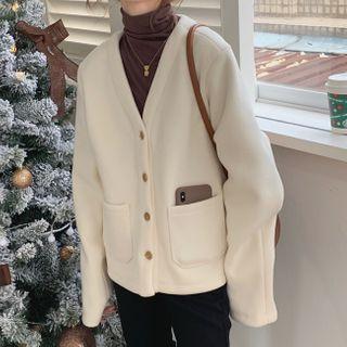 Plain Button Coat Lettering Print - Off-white - One Size