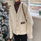 Plain Button Coat Lettering Print - Off-white - One Size