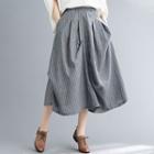 Pinstriped Linen Midi A-line Skirt White Stripes - Gray - One Size