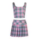 Cropped Plaid Camisole Top / Pleated Mini A-line Skirt