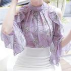 Cold-shoulder Ruffled Bell-sleeve Floral Top