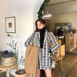 Wool Blend Plaid Blazer & Miniskirt Set