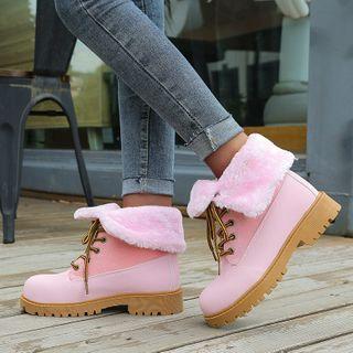 Faux Leather Fleece-lined Lace-up Platform Snow Boots